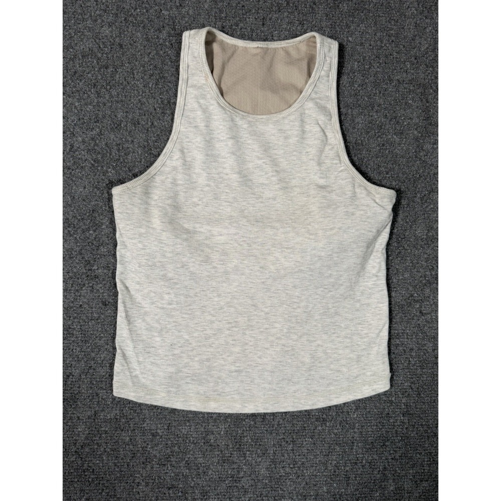 Vuori Pose Plyo Tank Womens Small Gray Ribbed Built In Bra Cropped Athletic